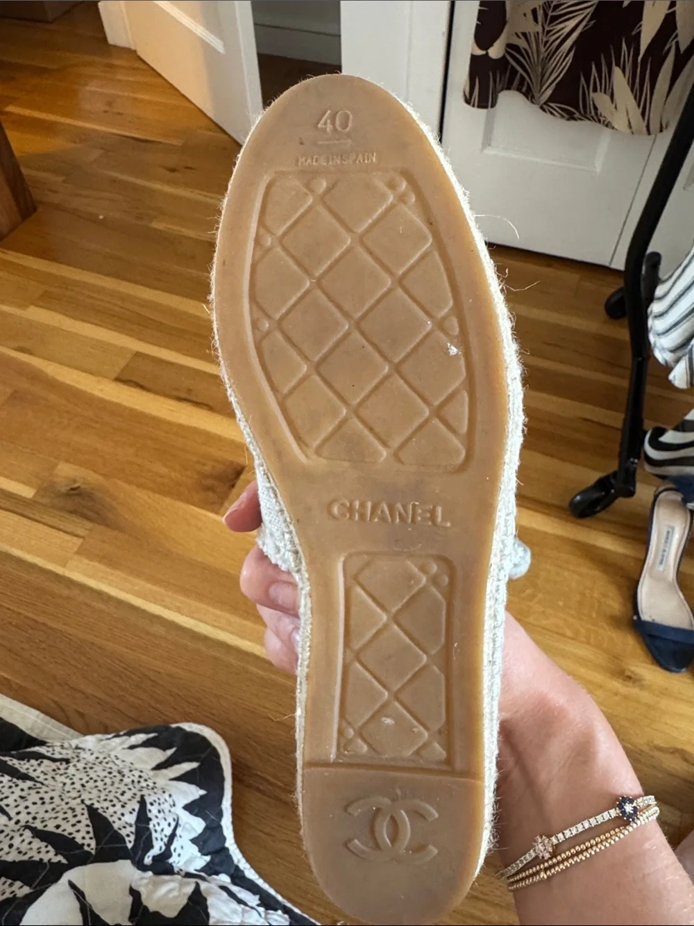 CHANEL Cream and Black Canvas Espadrilles